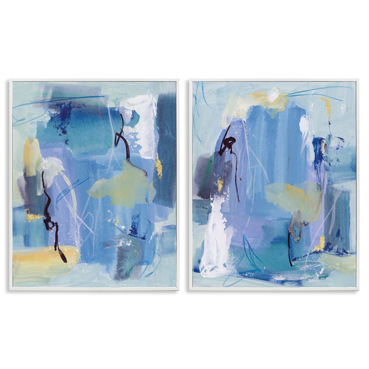 Stupell Industries Blue Abstract with Yellow 2pc Framed Giclee Wall Art Set Design by Melissa Wang